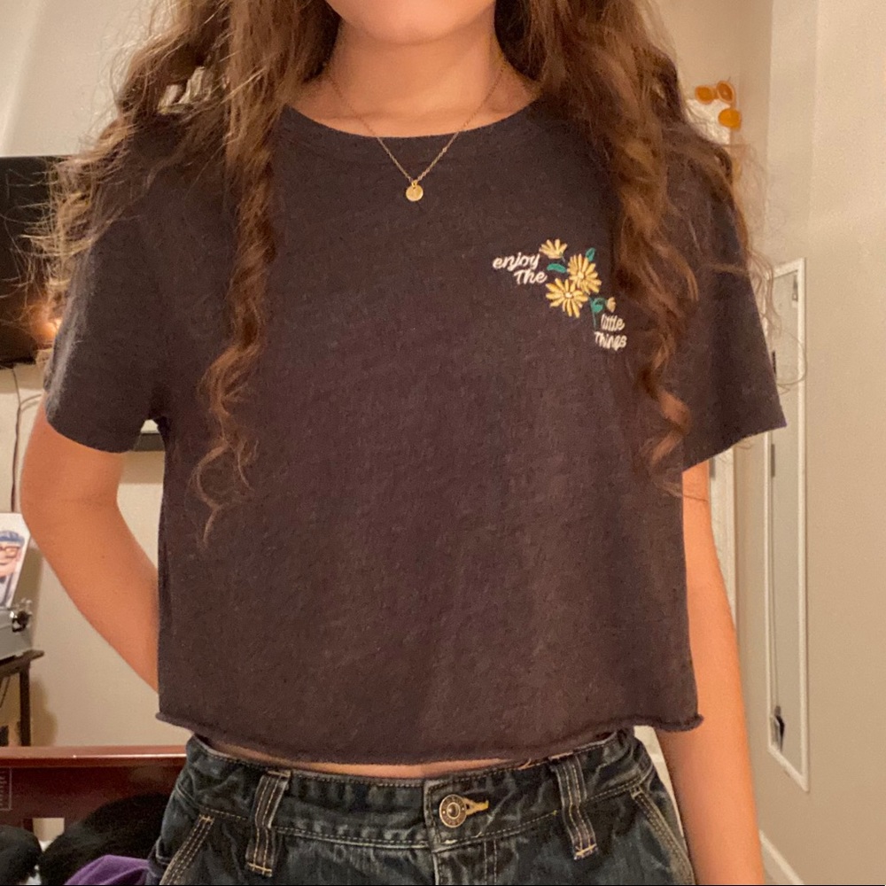 Embroidered Gray Crop Top